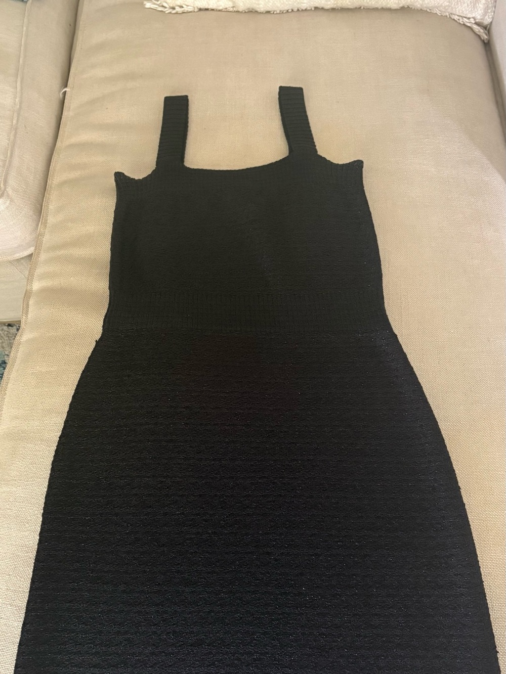 St. John Collection Black Knit Midi Dress with Square Neck